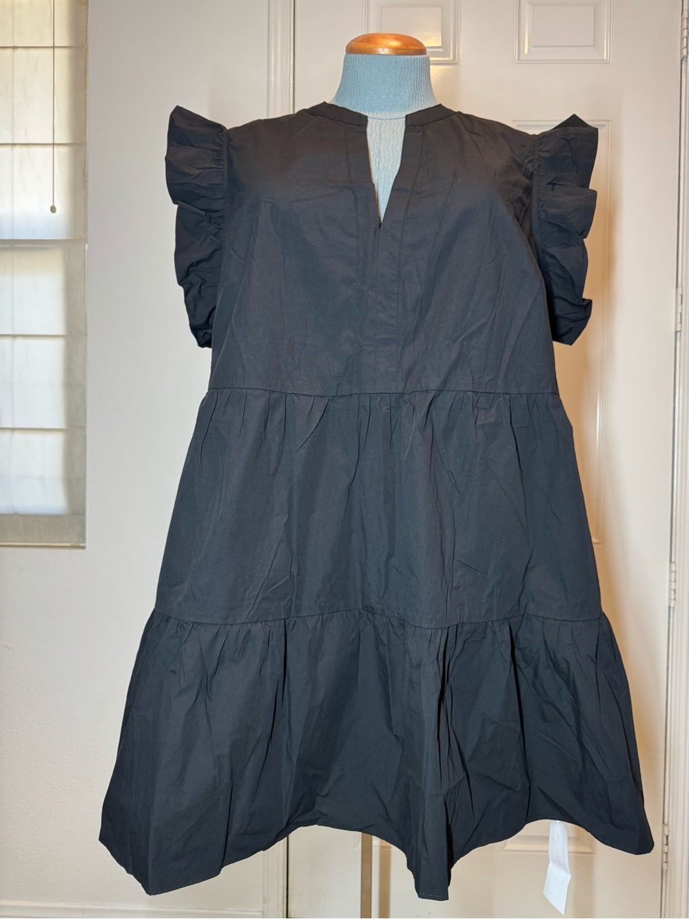 Black Dress Plus Size 4X Ruffle Sleeve Short Tiered Dress